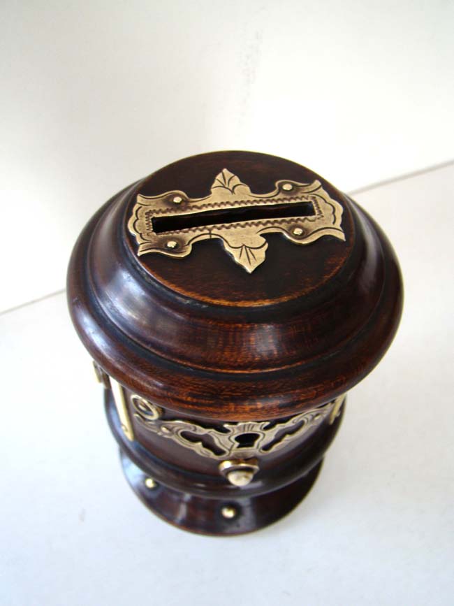A wonderful Victorian "Treen" child's bank with bone and brass decoration circa 1875 — image 2